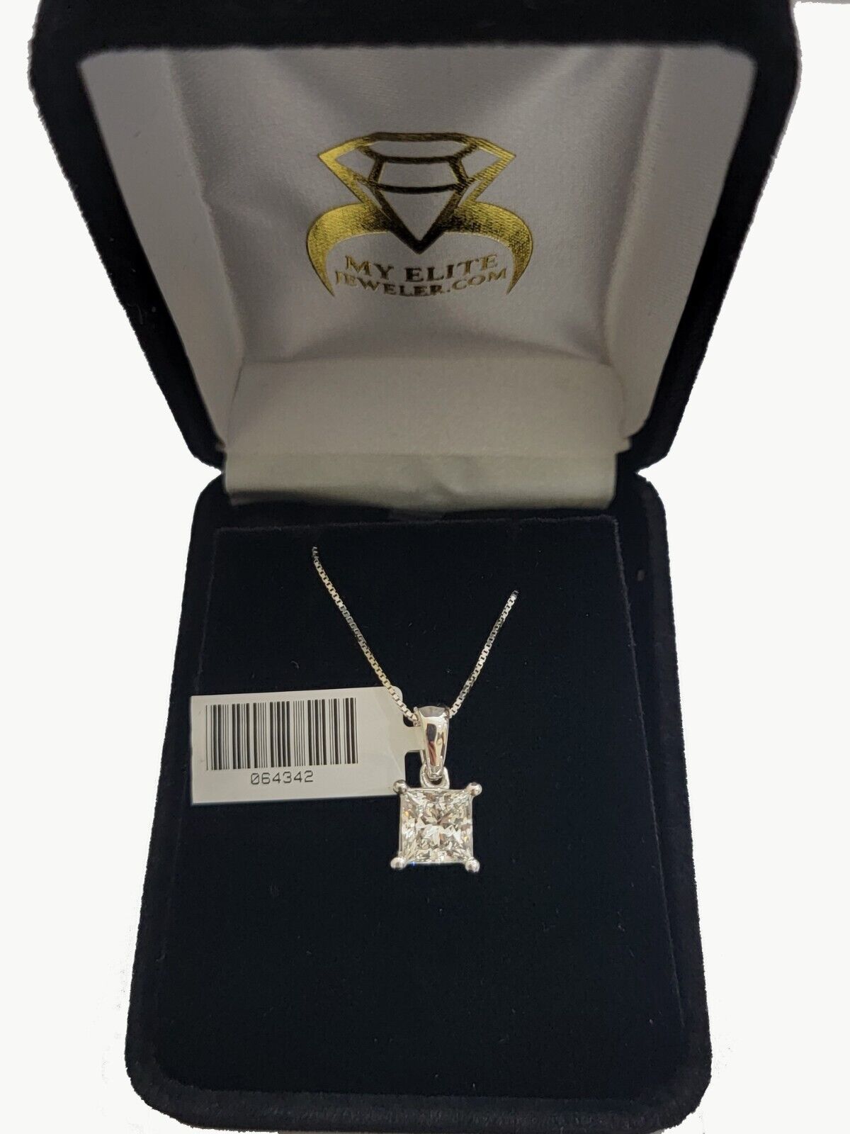 Real Ladies Diamond Solitaire Pendant 2CT 14k White Gold Princess Cut Lab-made