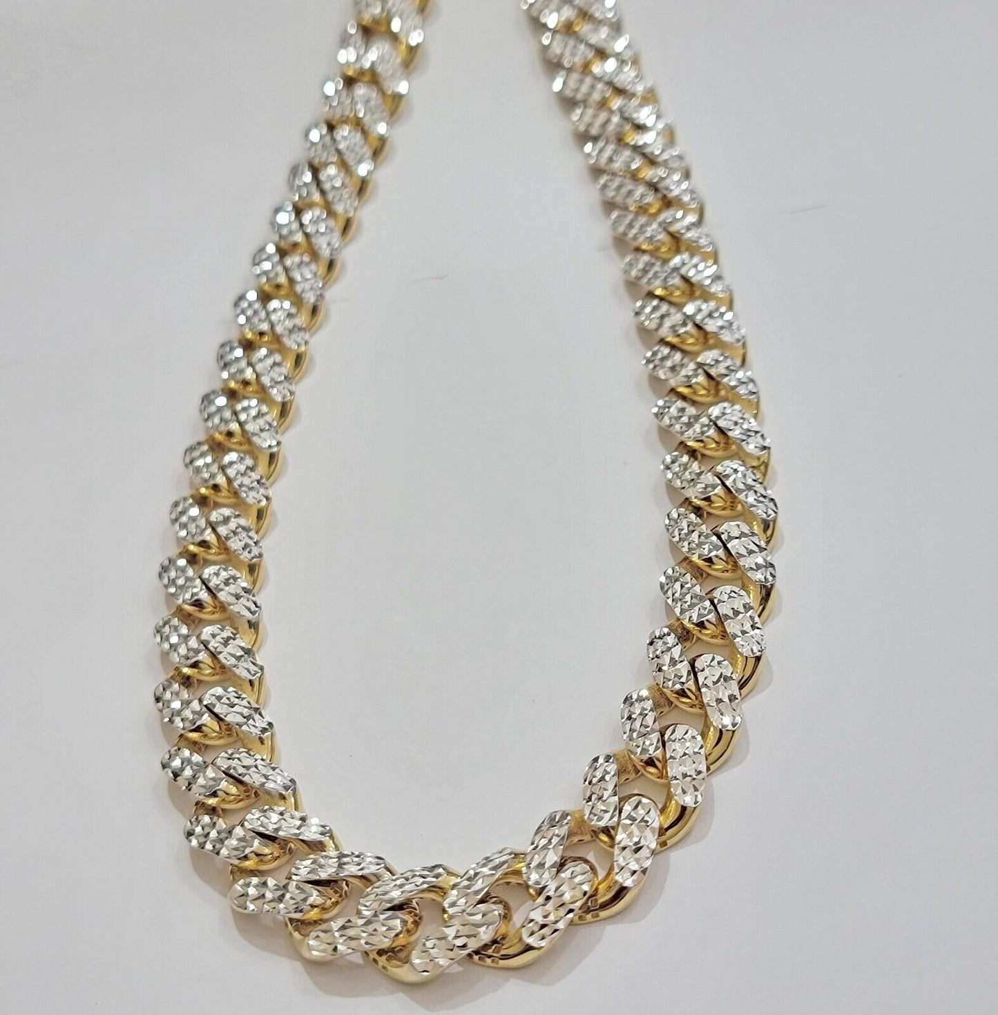 Real 10k Gold Chain Royal Miami Cuban Link Necklace 13mm 26" Rhodium Diamond Cut