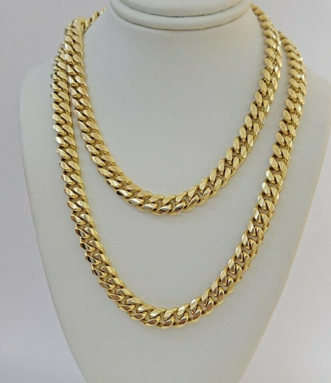 Real 14k Yellow Gold Chain Solid Miami Cuban Link Chain Necklace 18