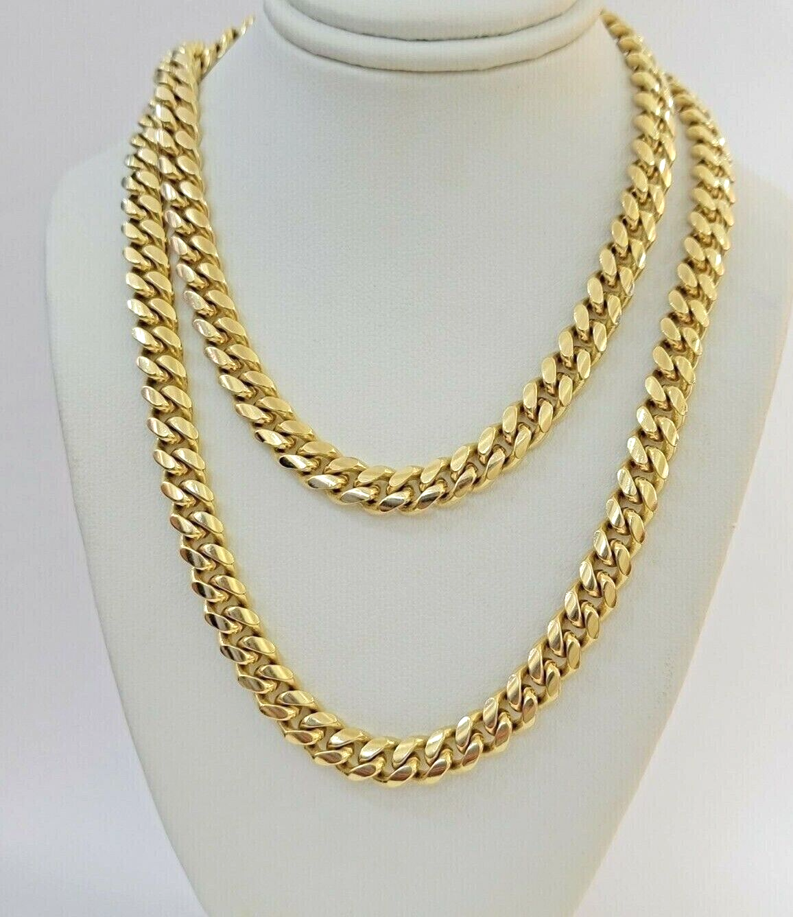 Real 14k Yellow Gold Chain Miami Cuban Link Necklace Men Solid 8mm 18 Inch Short