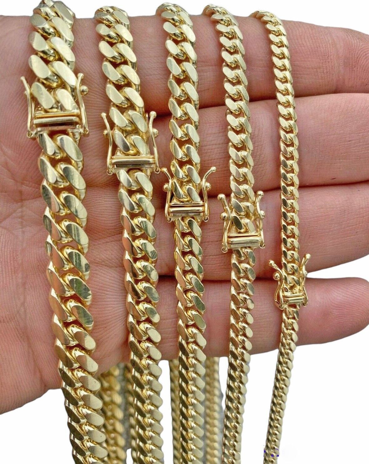 Real 14k Yellow Gold Chain Solid Miami Cuban Link Chain Necklace 18"-30" 5mm-9mm