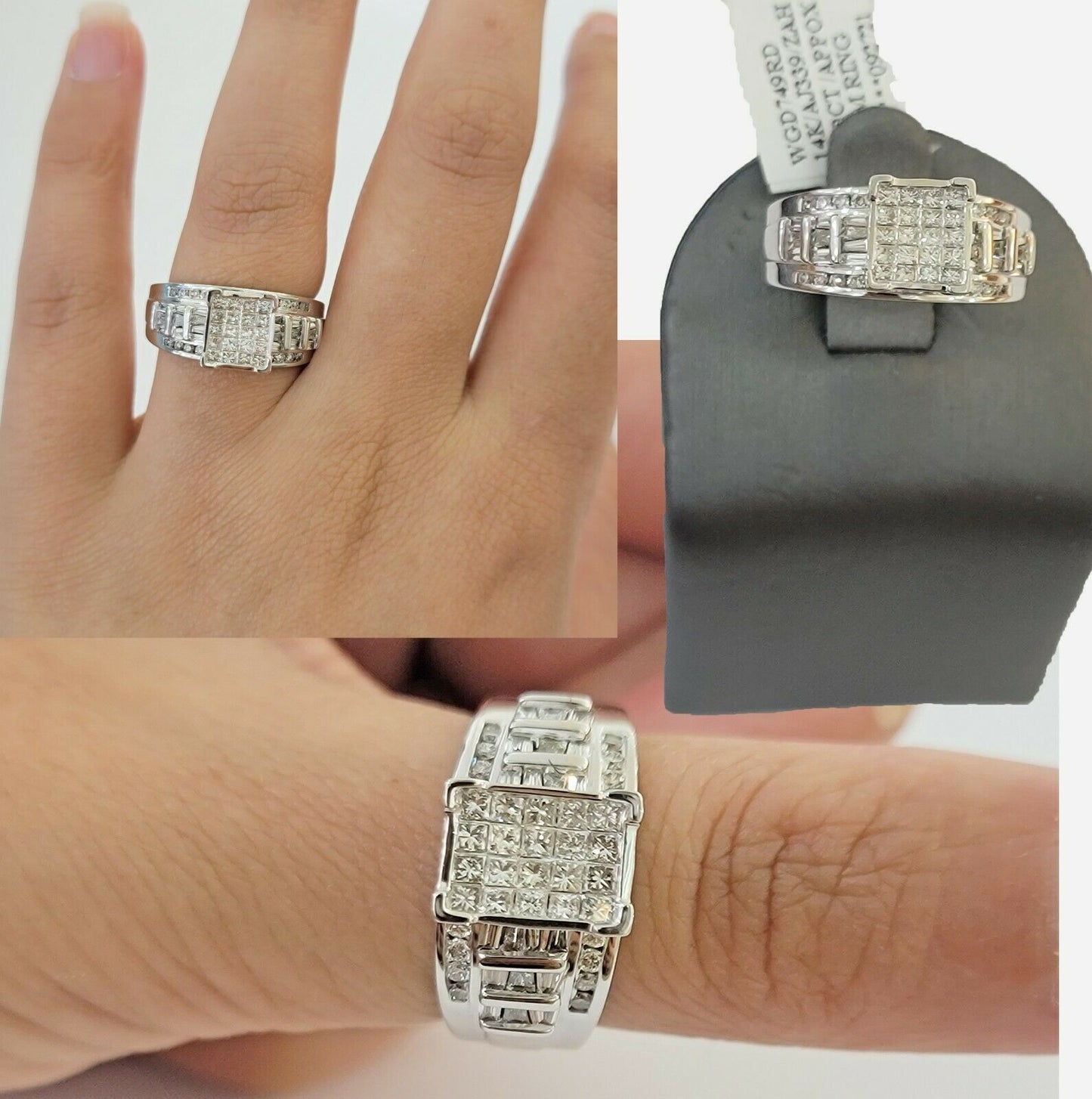 14k White Gold 1CT Diamond Ladies Ring Princess Cut Baguette Round Diamond,Women