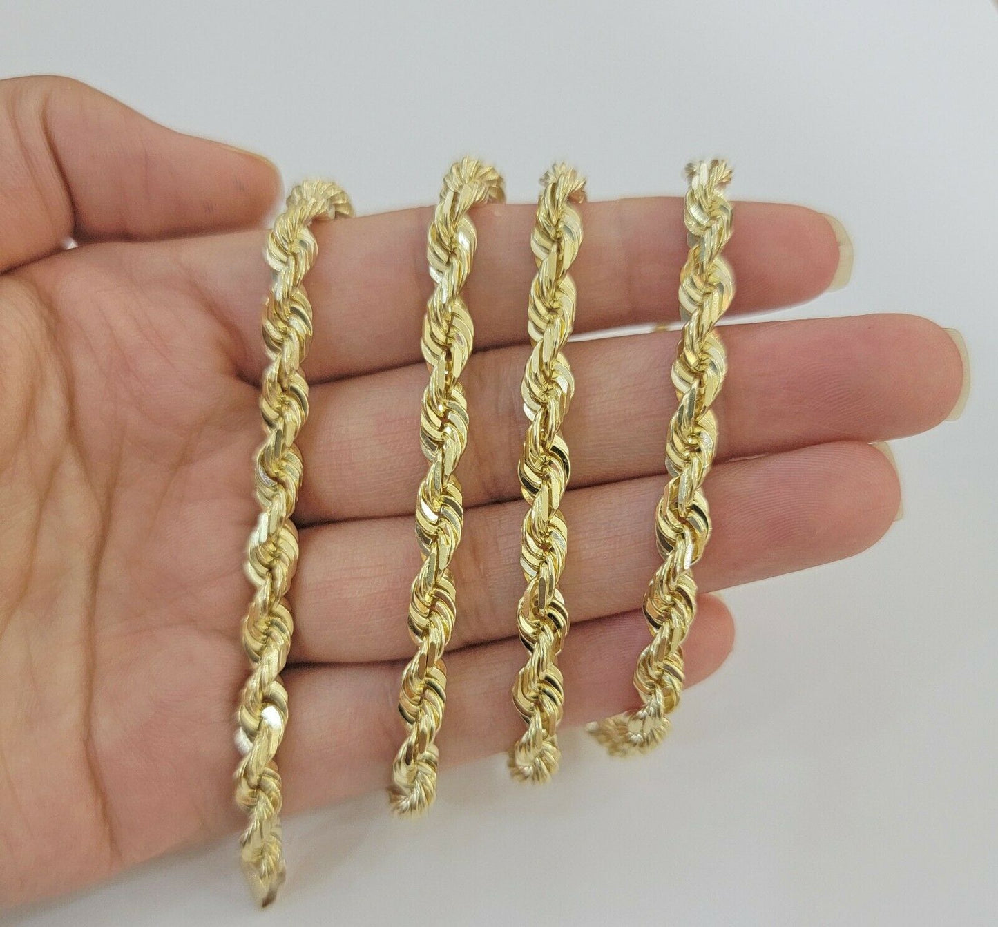 Solid Gold Rope Chain 10k Yellow Gold Necklace 24" 5mm Diamond Cut,Lobster, REAL