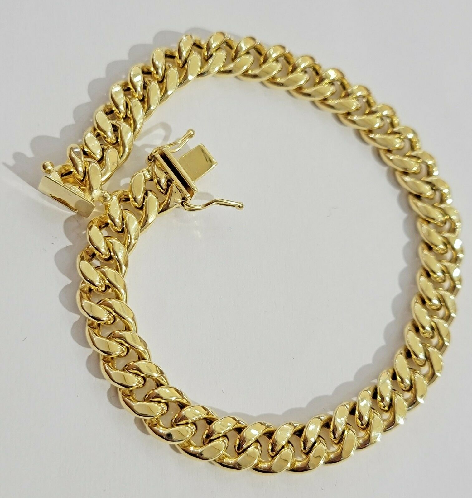 Men's 10K Yellow Gold miami Cuban Link Bracelet 9 mm 9 Inch long Box Lock ,REAL