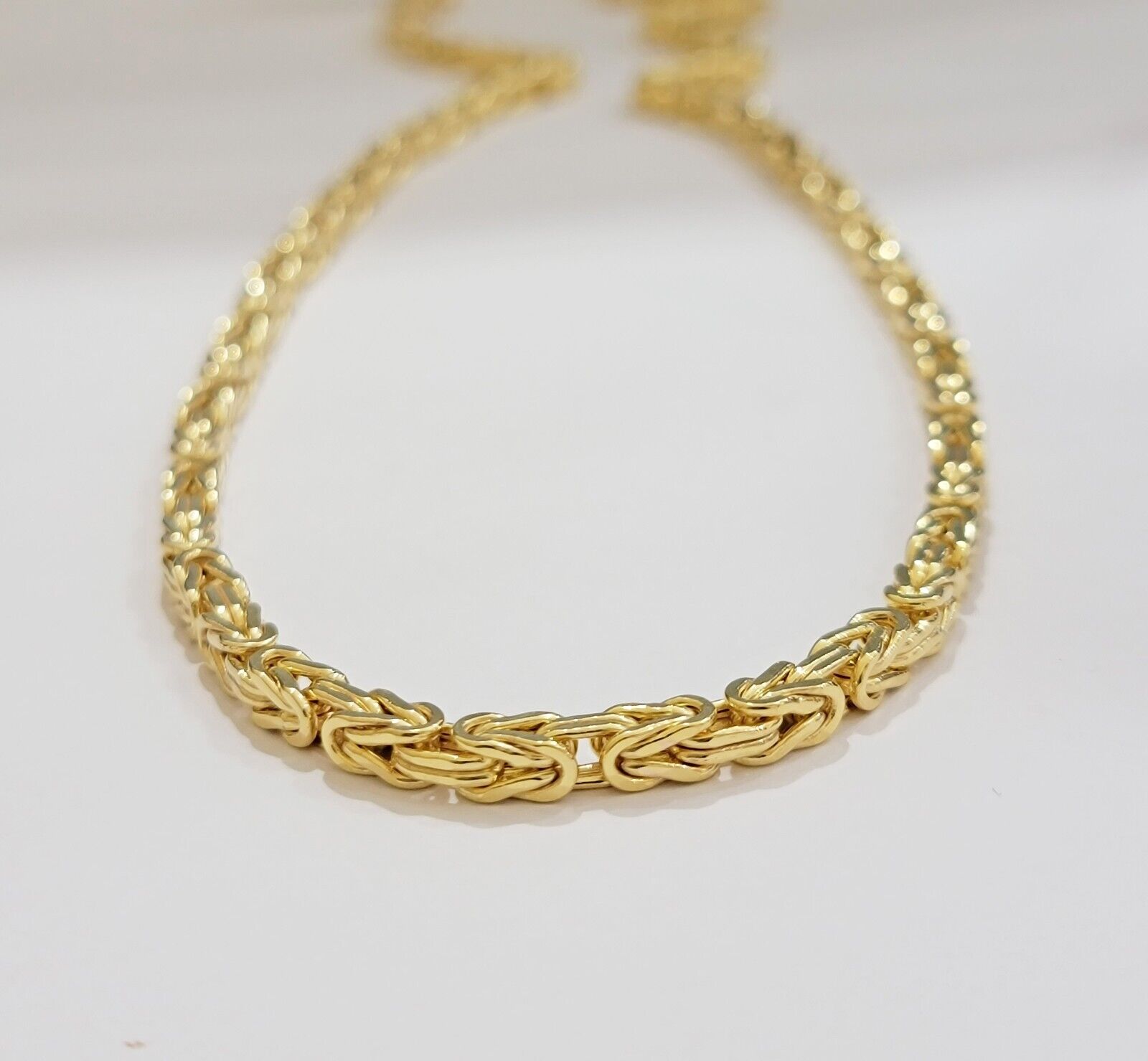 Real 14k Gold Necklace Byzantine Chain 18" Choker 4mm Men's 14kt Yellow Gold 14k