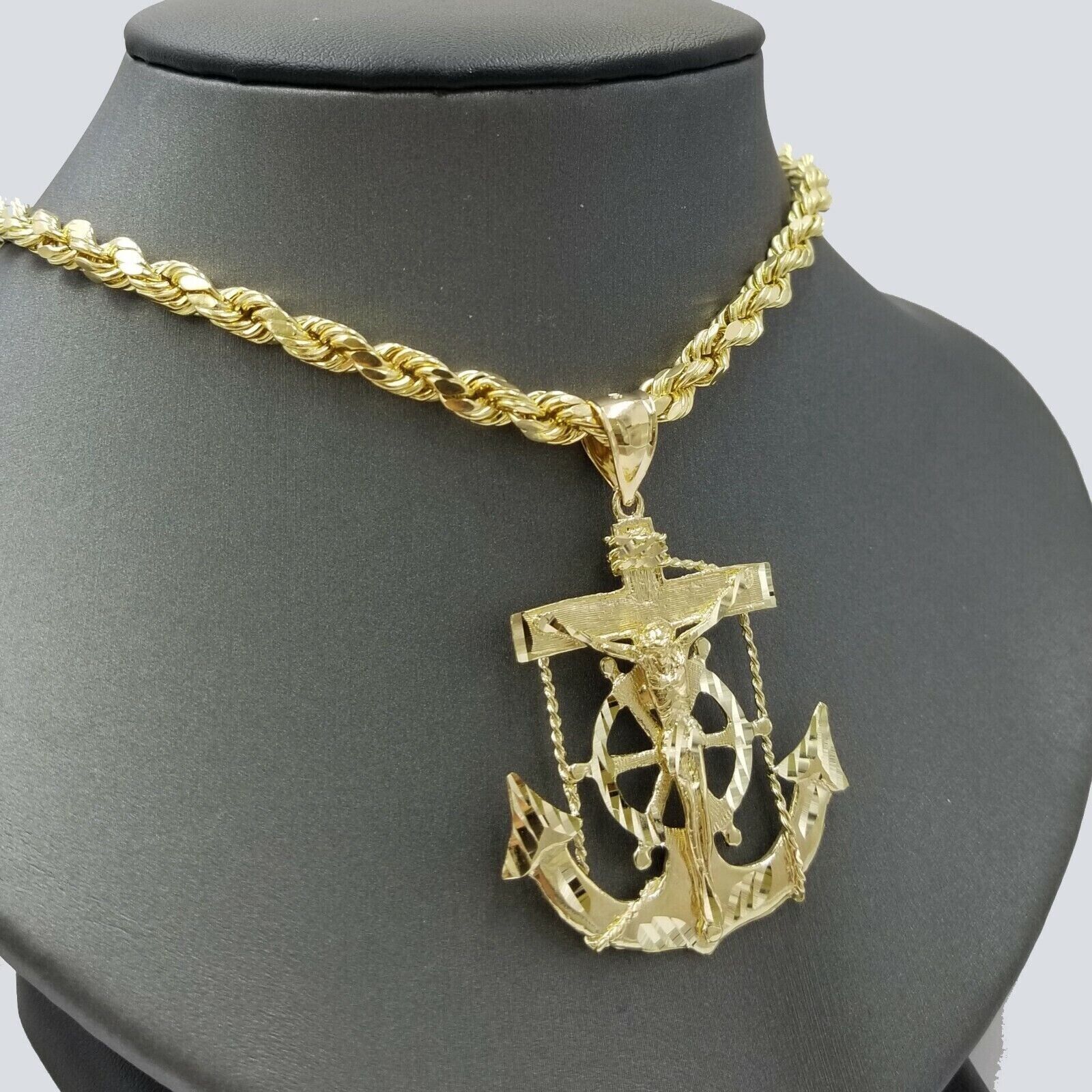 Jesus Anchor Charm Pendant Men's Real 10k Yellow Gold Solid 10kt For Chain
