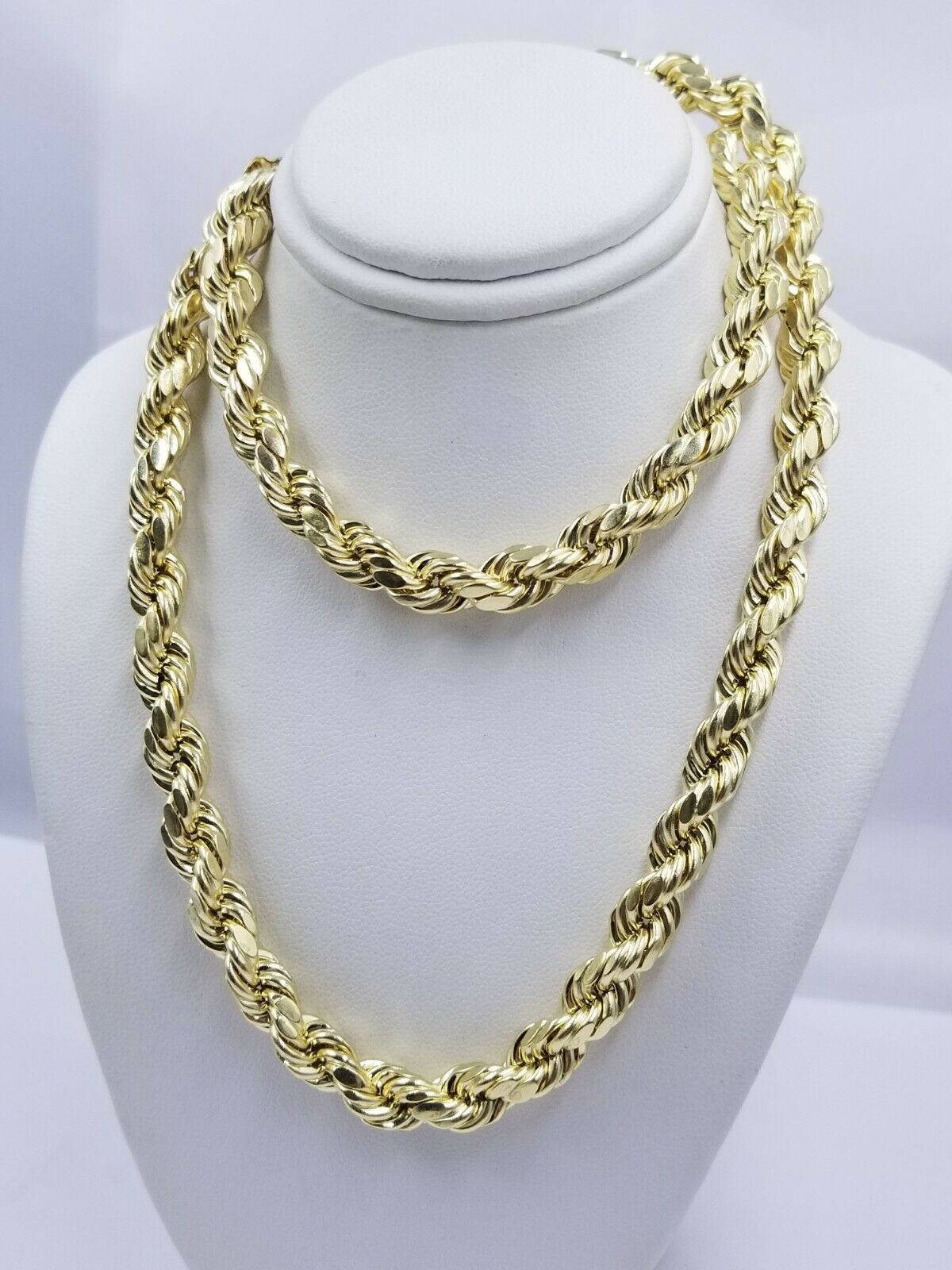 Solid 10k Yellow Gold Rope Chain Pendant Necklace 4mm-10mm Diamond Cut 18