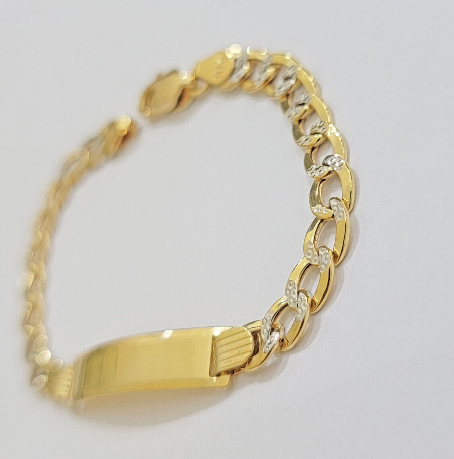 REAL 10k Gold Baby Bracelet ID Cuban curb Link Two-tone style 5mm 6 Inch Kids BR