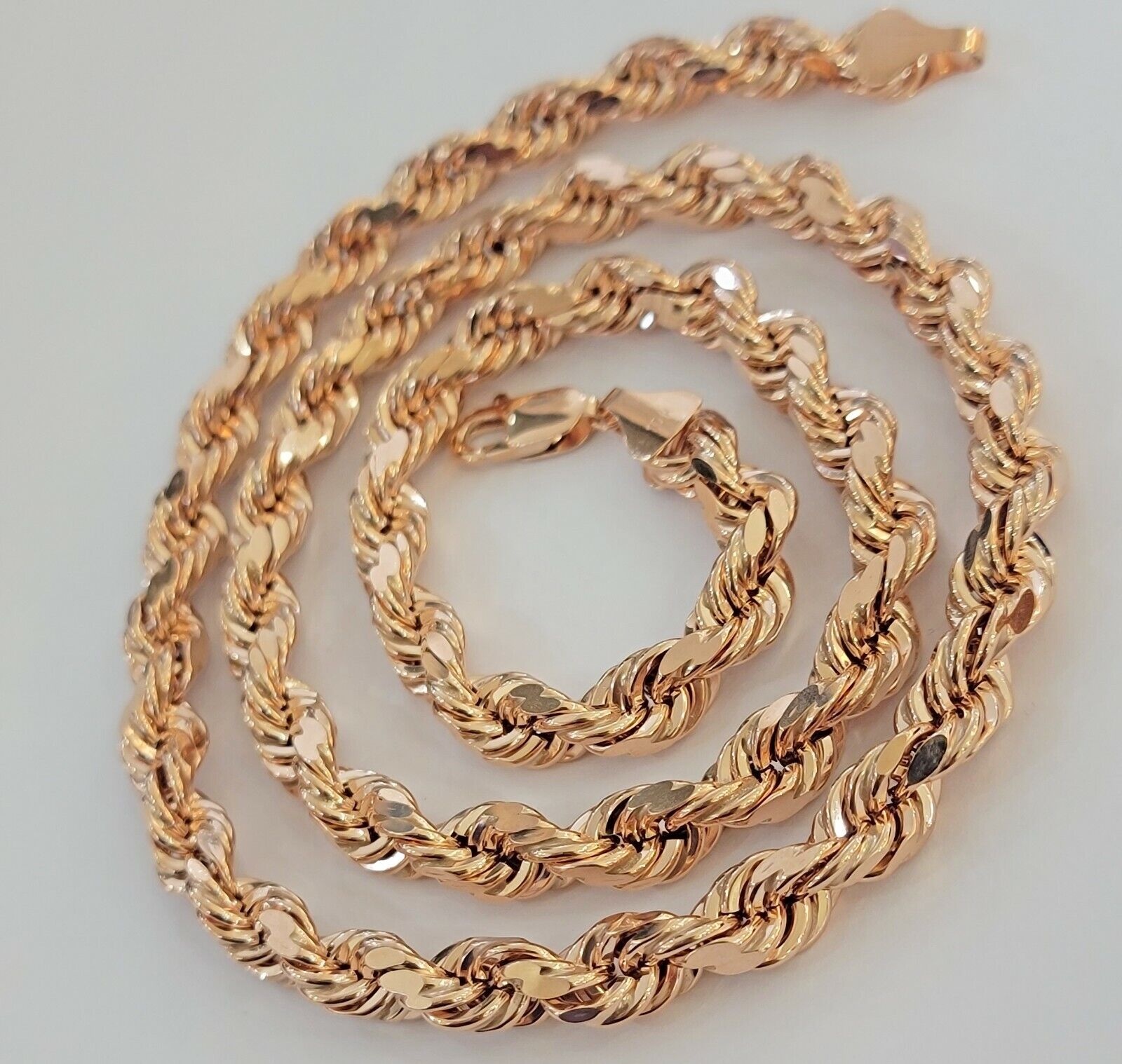 Solid 10k Rose Gold Rope Necklace Mens 8mm 22