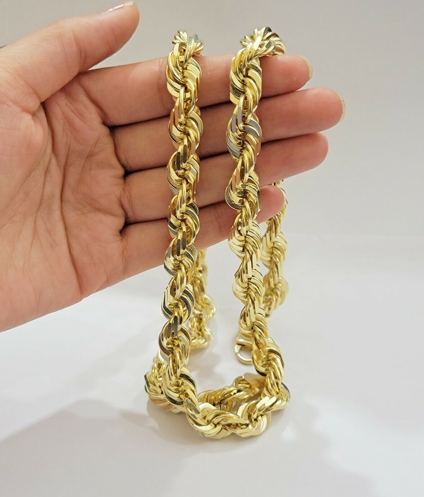 Real Solid 10K Gold Rope Chain 10mm Necklace 20 22 24 26 inch Long Diamond Cuts 24 inch