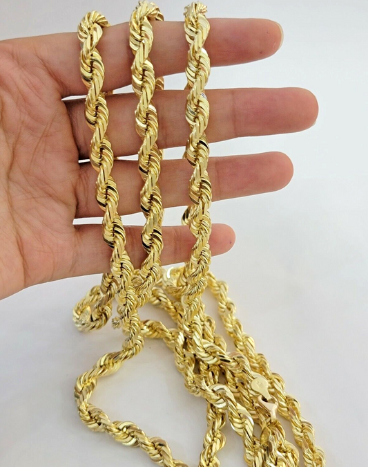 9mm Rope Chain Necklace 10k Yellow Gold 24" Inch Diamond Cuts Solid REAL 10KT