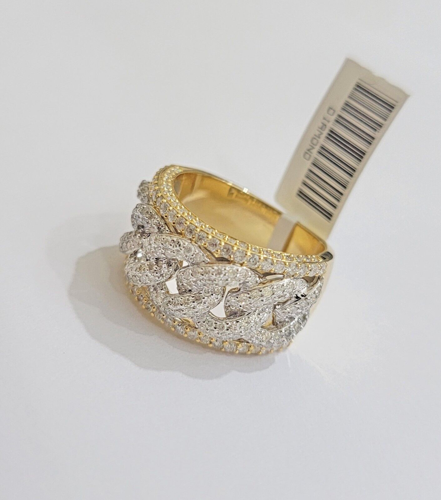 Real 10k Yellow Diamond Miami cuban Link Ring Mens Band 2.5 Ct Round Cut GENUINE