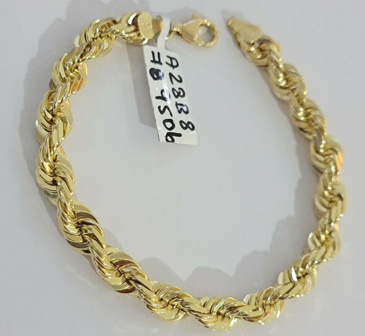 Solid 10k Real Gold Rope Bracelet 7mm 8" Inch 10kt Yellow Gold STRONG & HEAVY