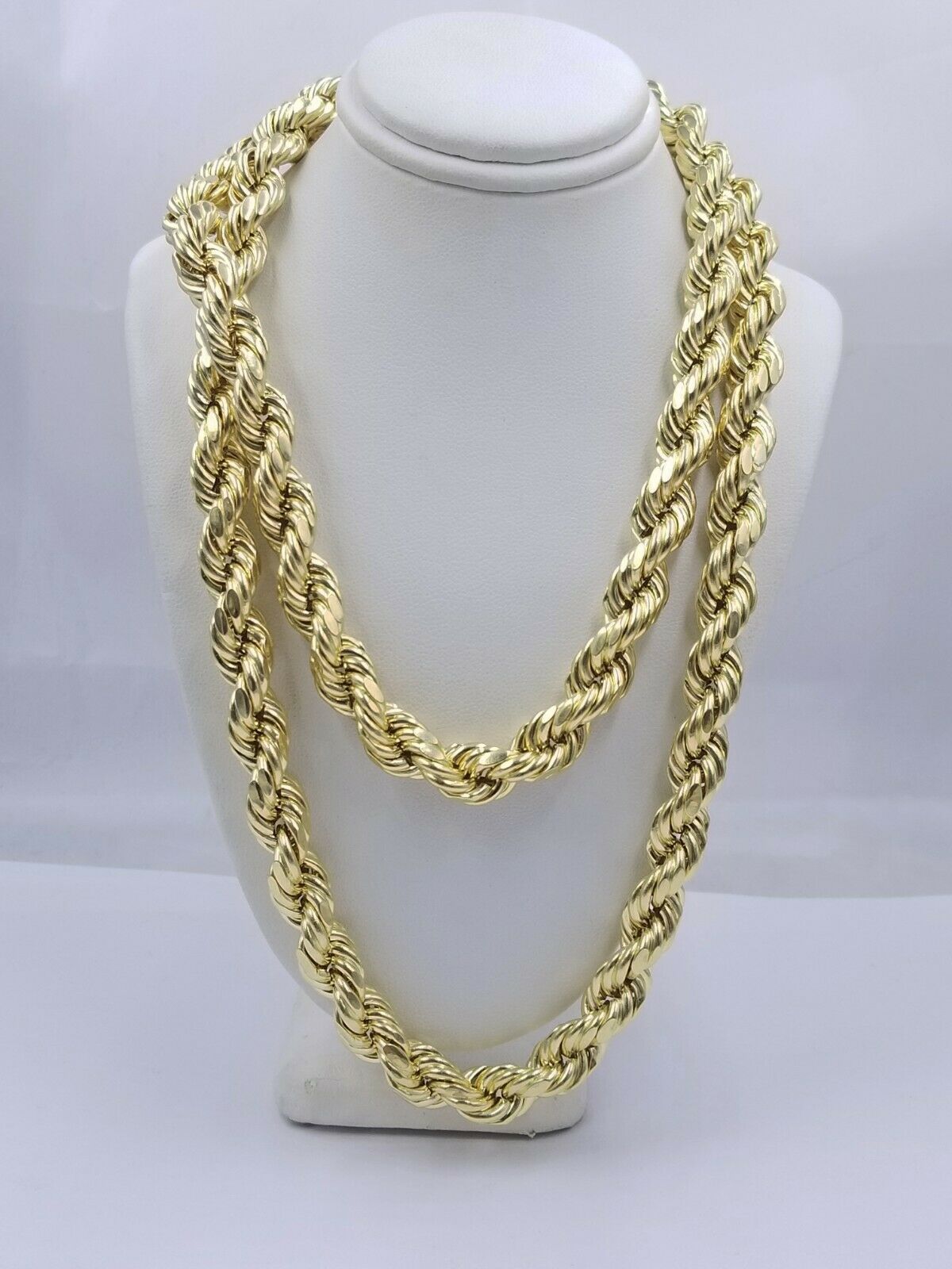 REAL 10k Gold Rope Chain Mens Necklace 10mm 20"-30" Inch Diamond Cut Yellow Gold