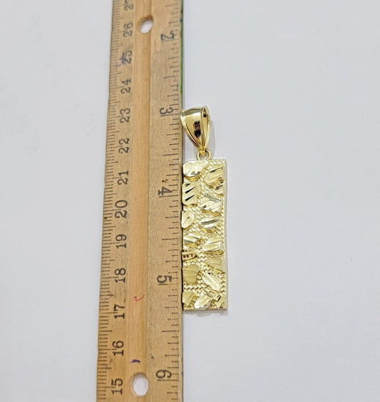 10k Yellow Gold Charm Nugget Bar Mens Pendant REAL 10KT , FREE SHIPPING