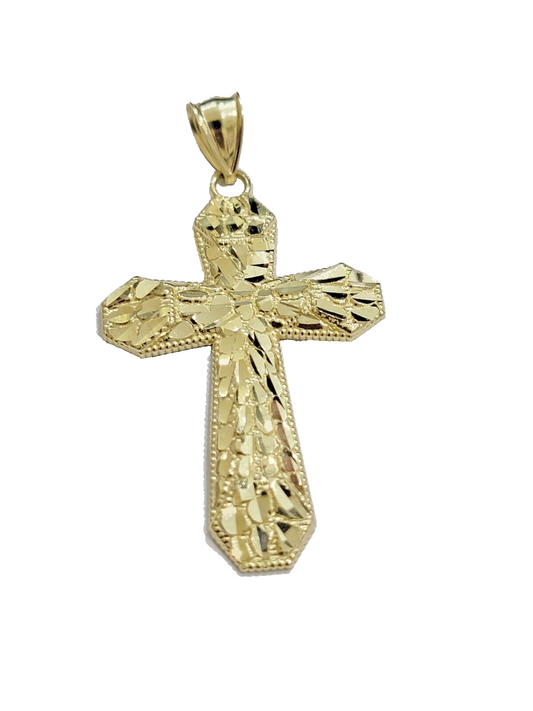 Real 10k Gold Cross Charm pendant Nugget Plain 2 Inch 10Kt Yellow Gold FOR SALE