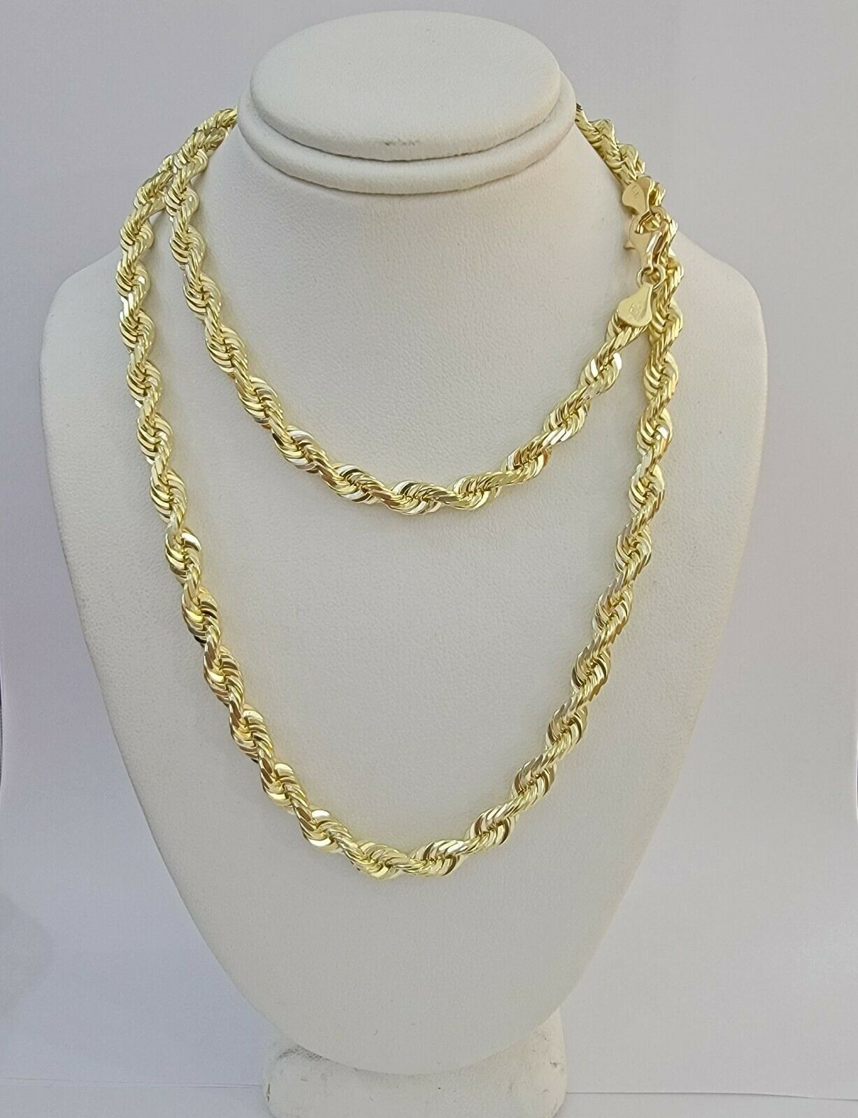 Solid Gold Rope Chain 10k Yellow Gold Necklace 24" 5mm Diamond Cut,Lobster, REAL