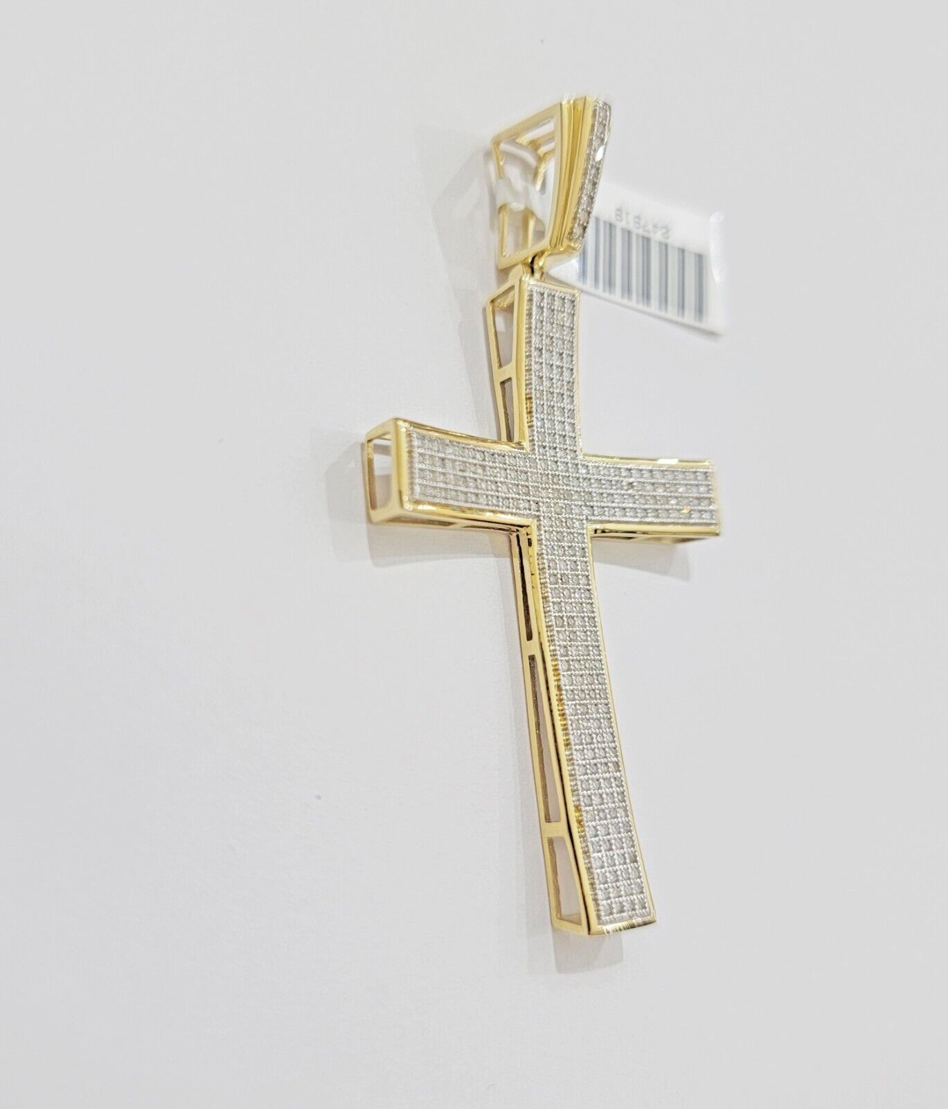 Real 10k Yellow Gold Diamond Cross Charm Pendant 0.75 CT Men Jesus Cross 2.5Inch