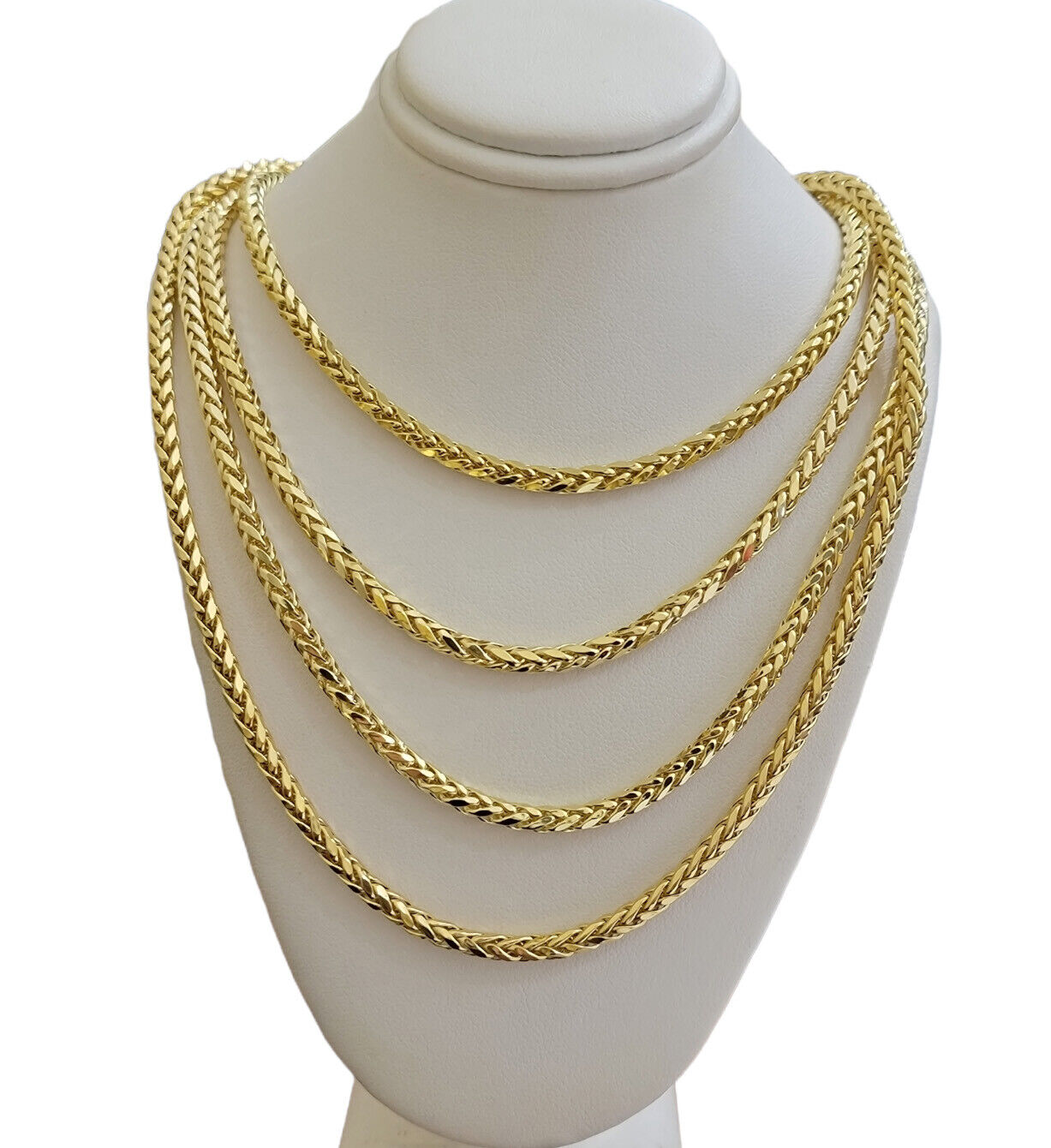 Real 10K Yellow Gold 4mm Wheat Palm Franco Spiga Chain Necklace 16