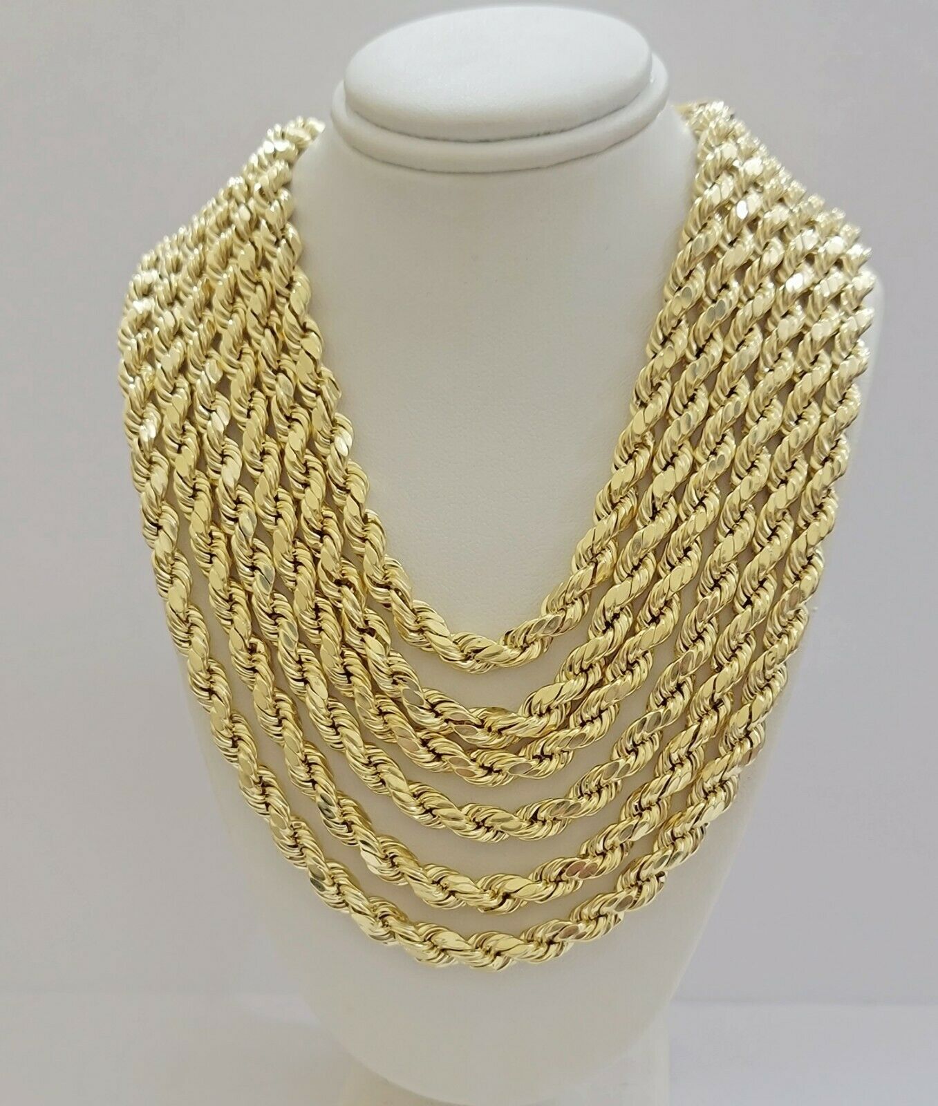 Real 10k Yellow Gold Rope Necklace 7mm Chain 18"-30" Inch Diamond Cut, 10kt MENS