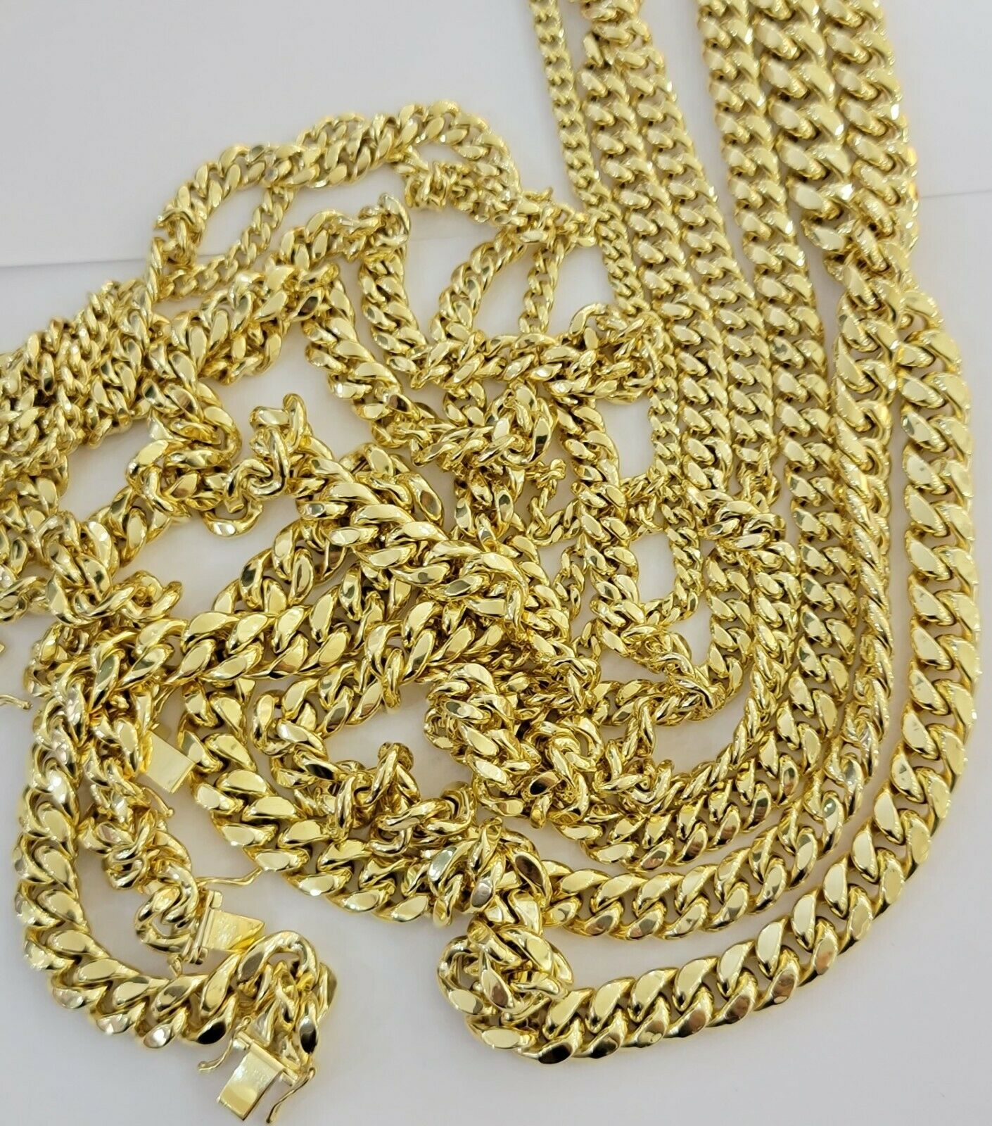 Real 10k Yellow Gold chain Bracelet 5mm-10mm Miami Cuban Link Necklace 8