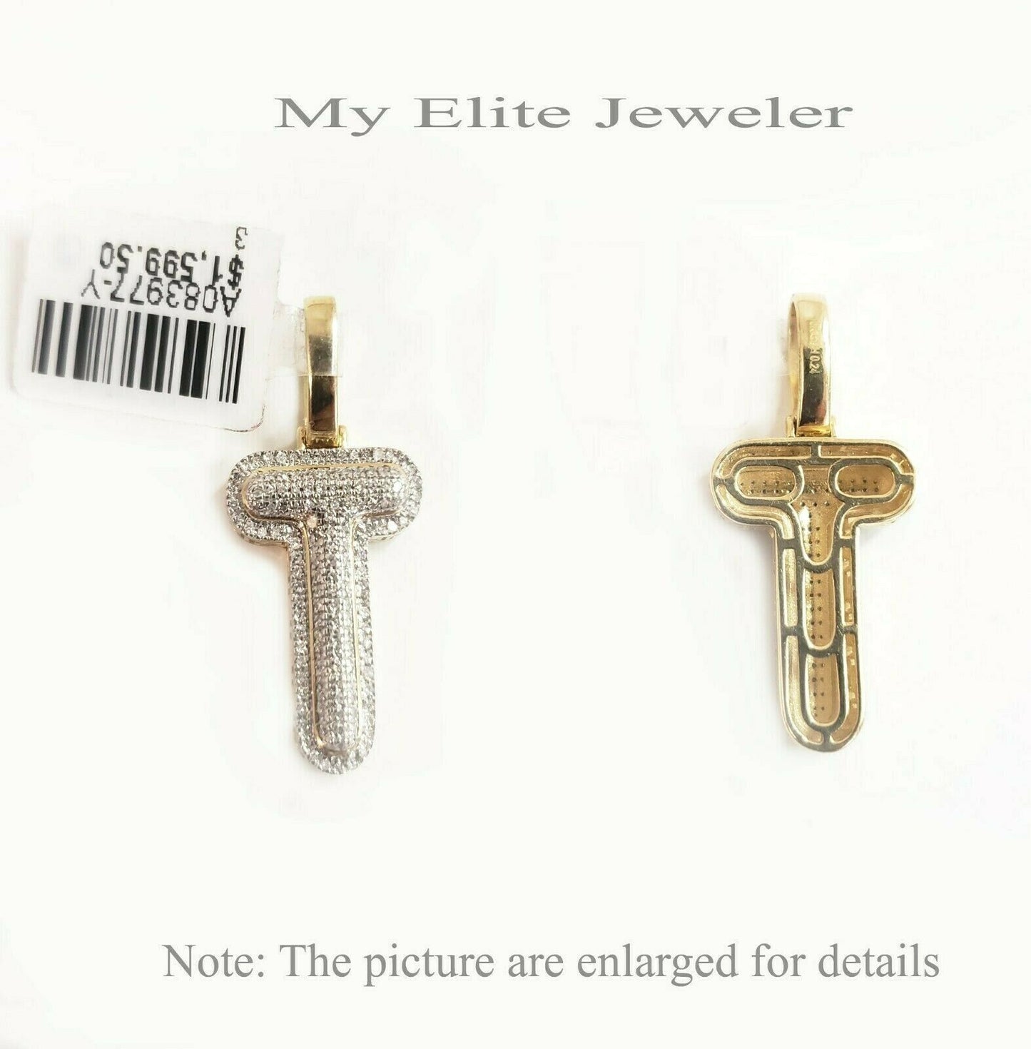 Solid 10K Yellow Gold Real Diamond Initial Pendant Letter A to Z Bubble Design