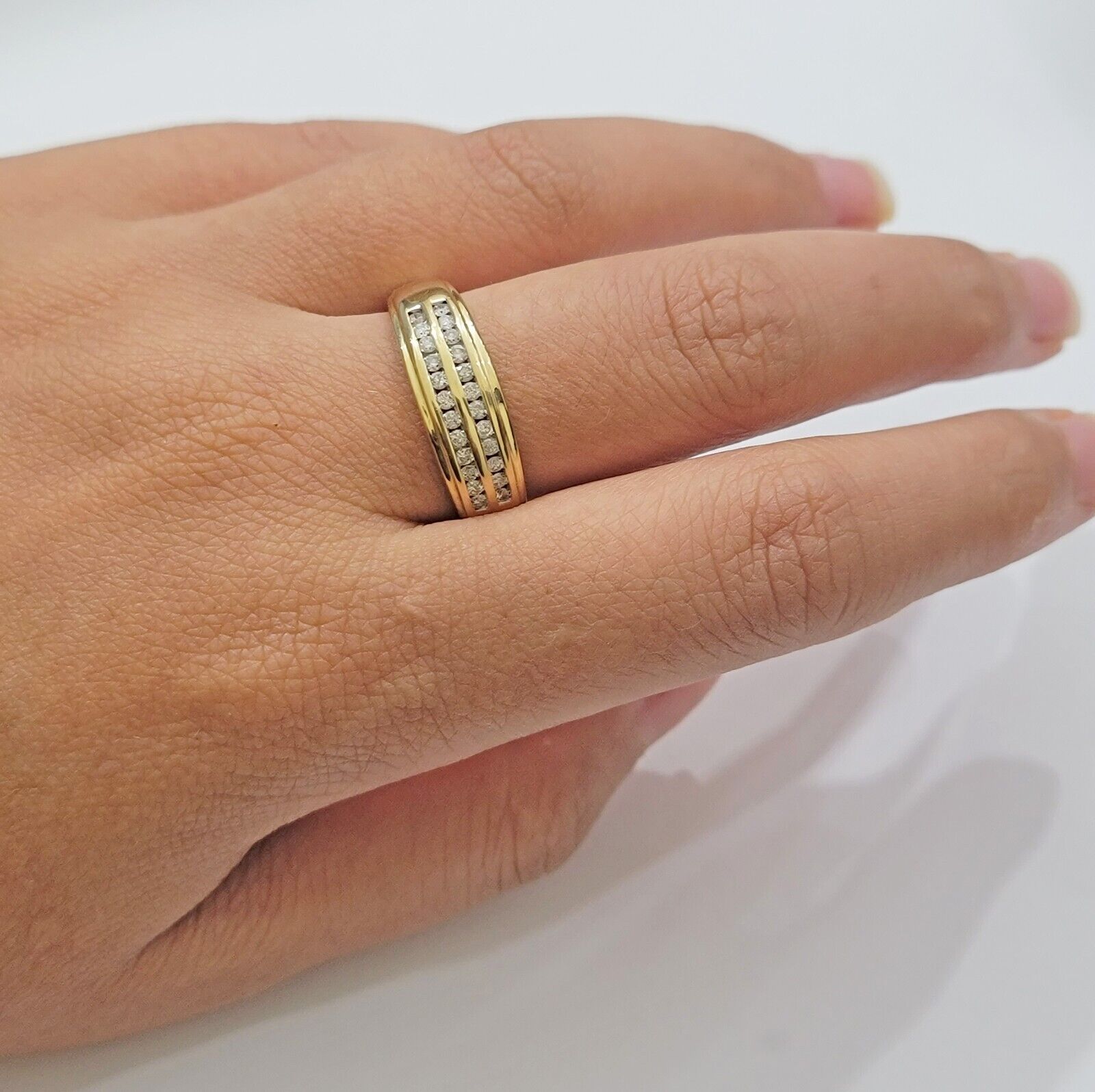 Real 10k Gold & Diamond Men's Band Wedding Engagement Ring REAL 10kt Yellow Gold
