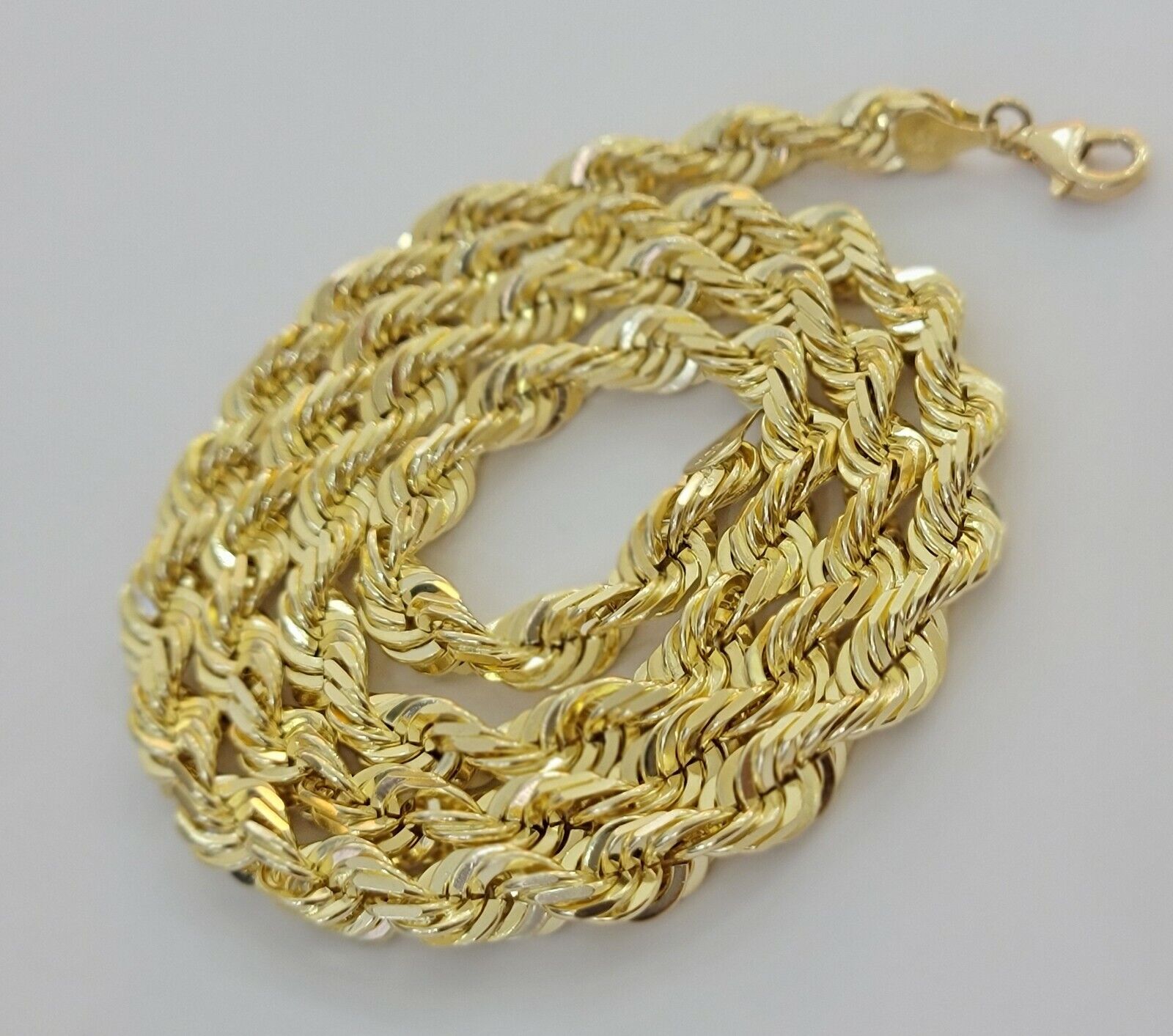 14k Gold Rope Chain 7mm 22 Inch Necklace Diamond Cuts Men's REAL