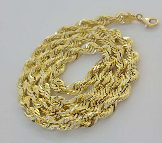 14k Gold Rope Chain 7mm 22 Inch Necklace Diamond Cuts Men's REAL 14 KT  SOLID