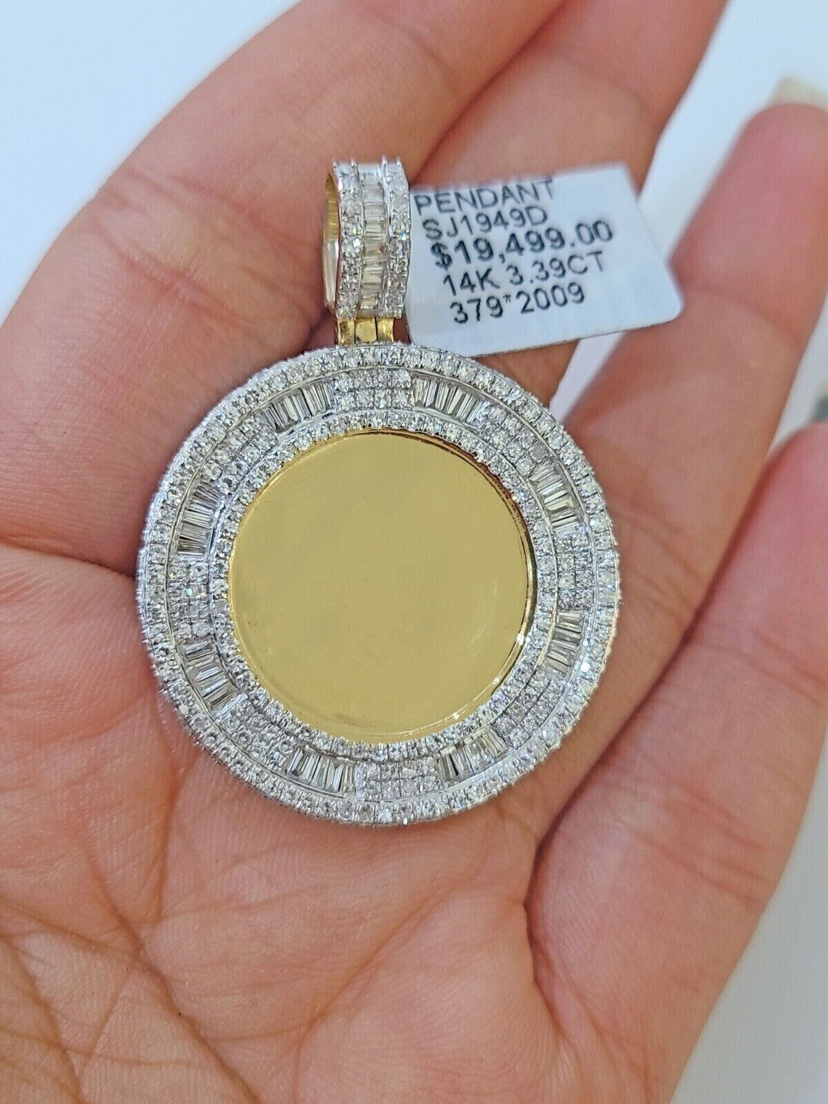 Memory Picture Charm Pendant REAL 14k Yellow God Genuine 3 CT Diamonds Mens 14KT