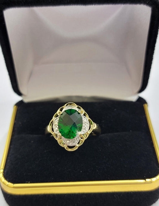 10k Yellow Gold Ladies Green Ring Women's Casual Band SALE Real 10kt Brand New