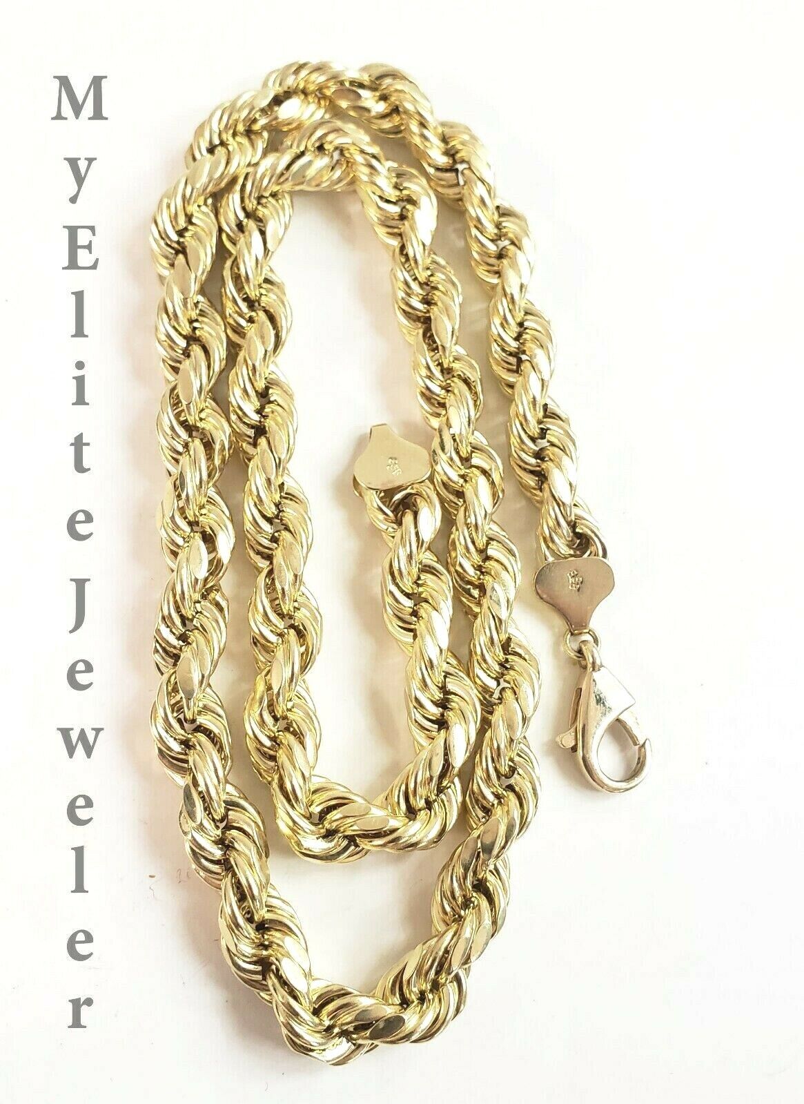 Real 10K Gold Rope Chain Necklace 30 Inch 8mm 10KT Yellow Gold Diamond Cuts Rope