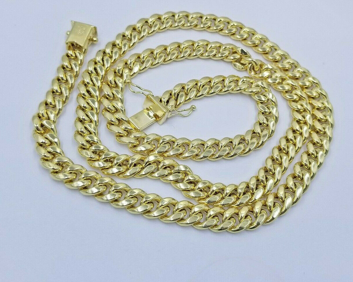 Real 14k Gold Chain Cross Pendant Necklace SET Miami Cuban Link 7mm 22"-28" 14kt