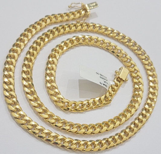 10k Gold Necklace 7mm 22 Inch Miami Cuban Link Chain REAL 10kt yellow Gold Men's
