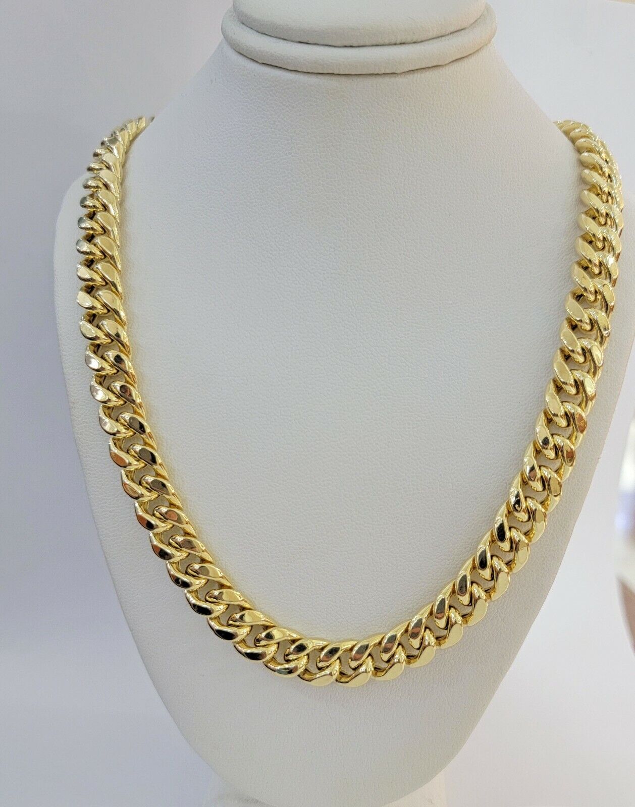 11mm 10k Yellow Gold Chain Necklace Miami Cuban Link  22" Inch Box lock REAL 10K