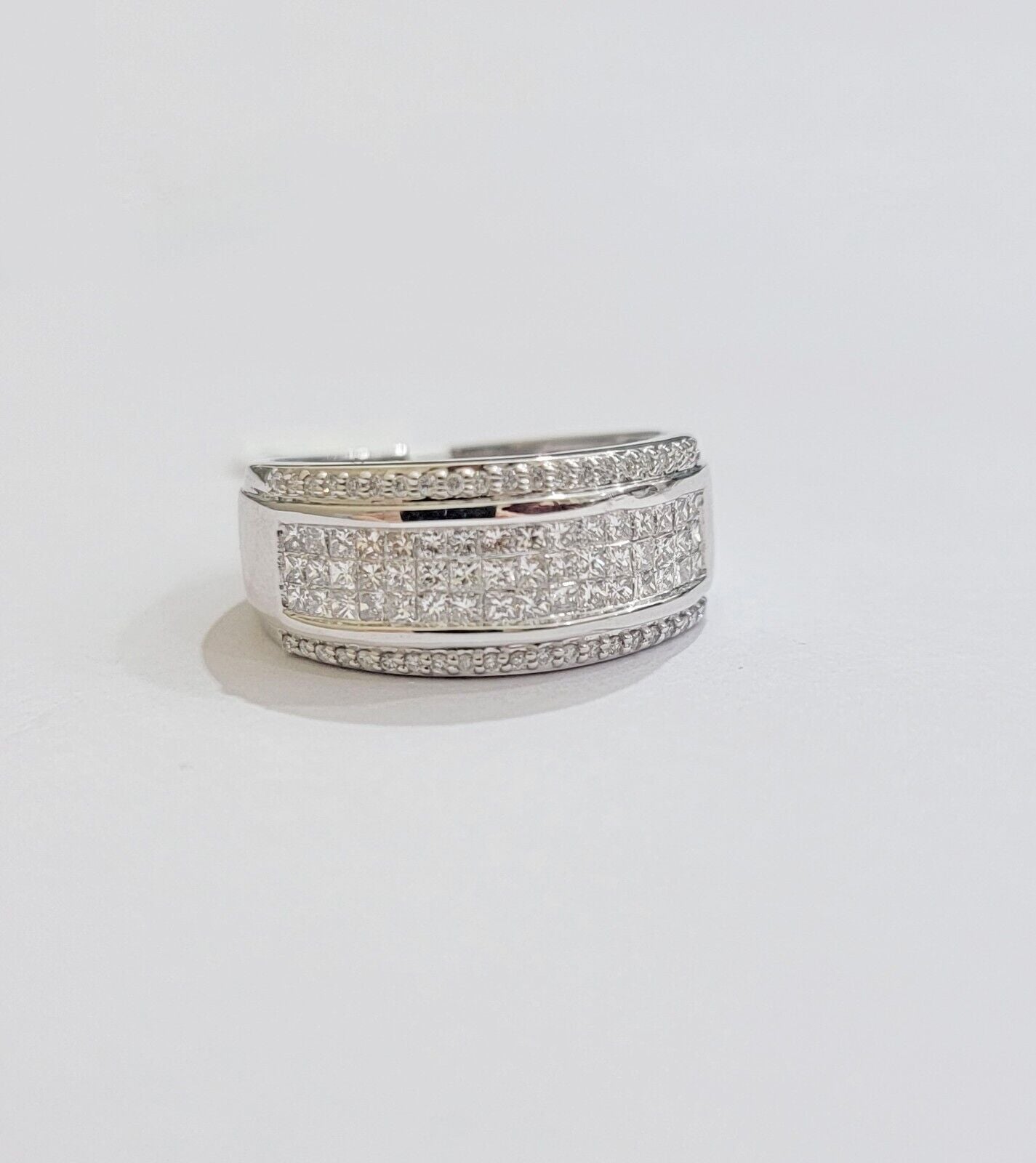 Real 14k White Diamond Ring Mens Band  0.97 Ct Princess Cut Wedding Engagement