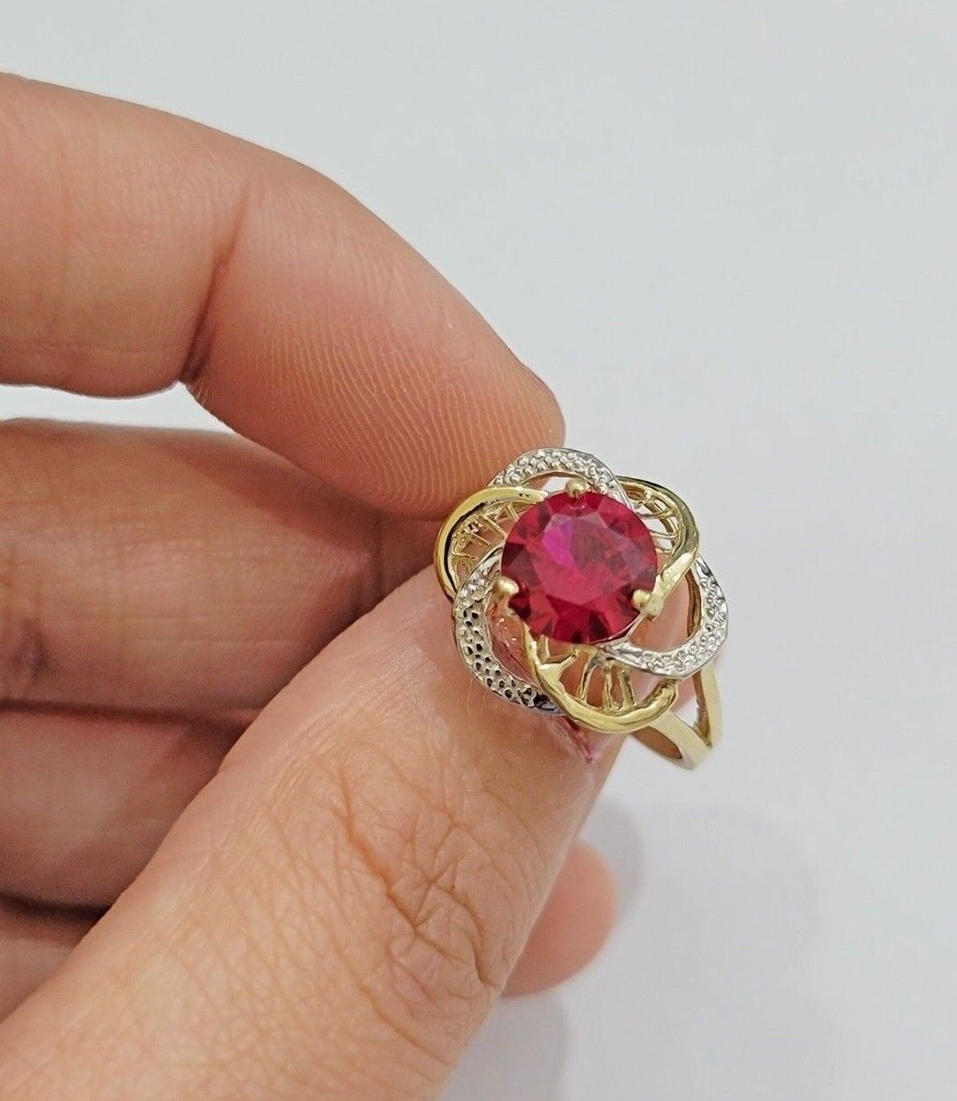 10k Yellow Gold Ladies Ruby Red Ring Womens Casual Band SALE Real 10kt Brand New