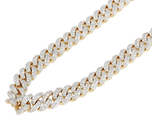 Real 10CT Diamonds Tennis Cuban Link Chain Necklace 8mm 20" 10k Yellow Gold