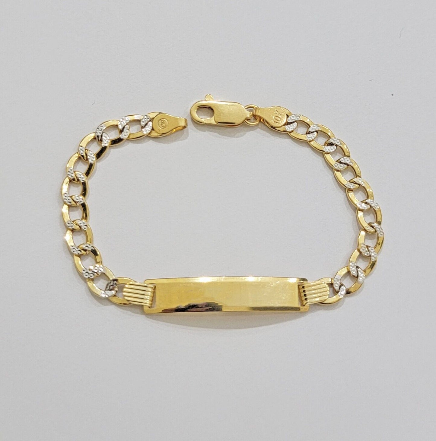 REAL 10k Gold Baby Bracelet ID Cuban curb Link Two-tone style 5mm 6 Inch Kids BR