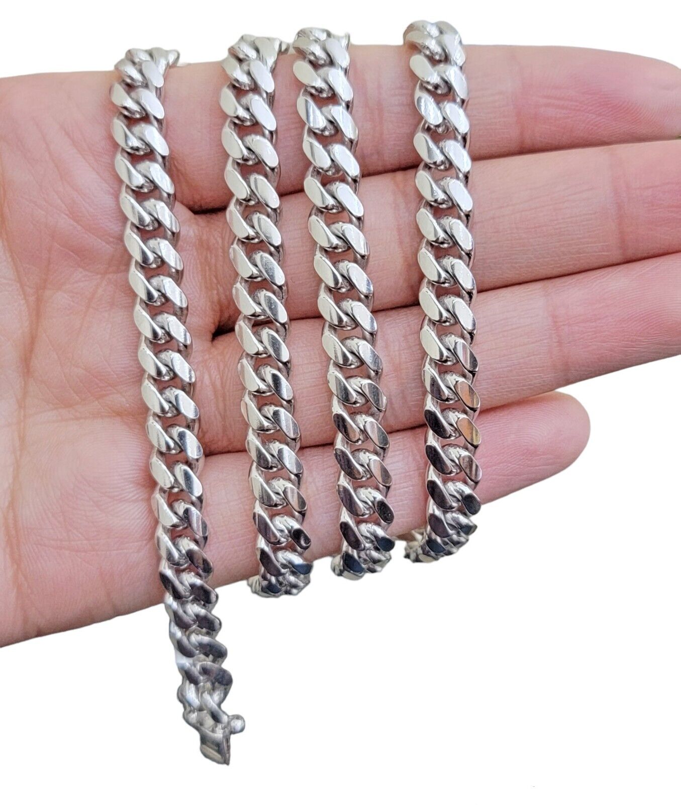 10k White Gold Chain Miami Cuban Link Necklace 26 Inch 7mm, Real Mens 10KT Solid