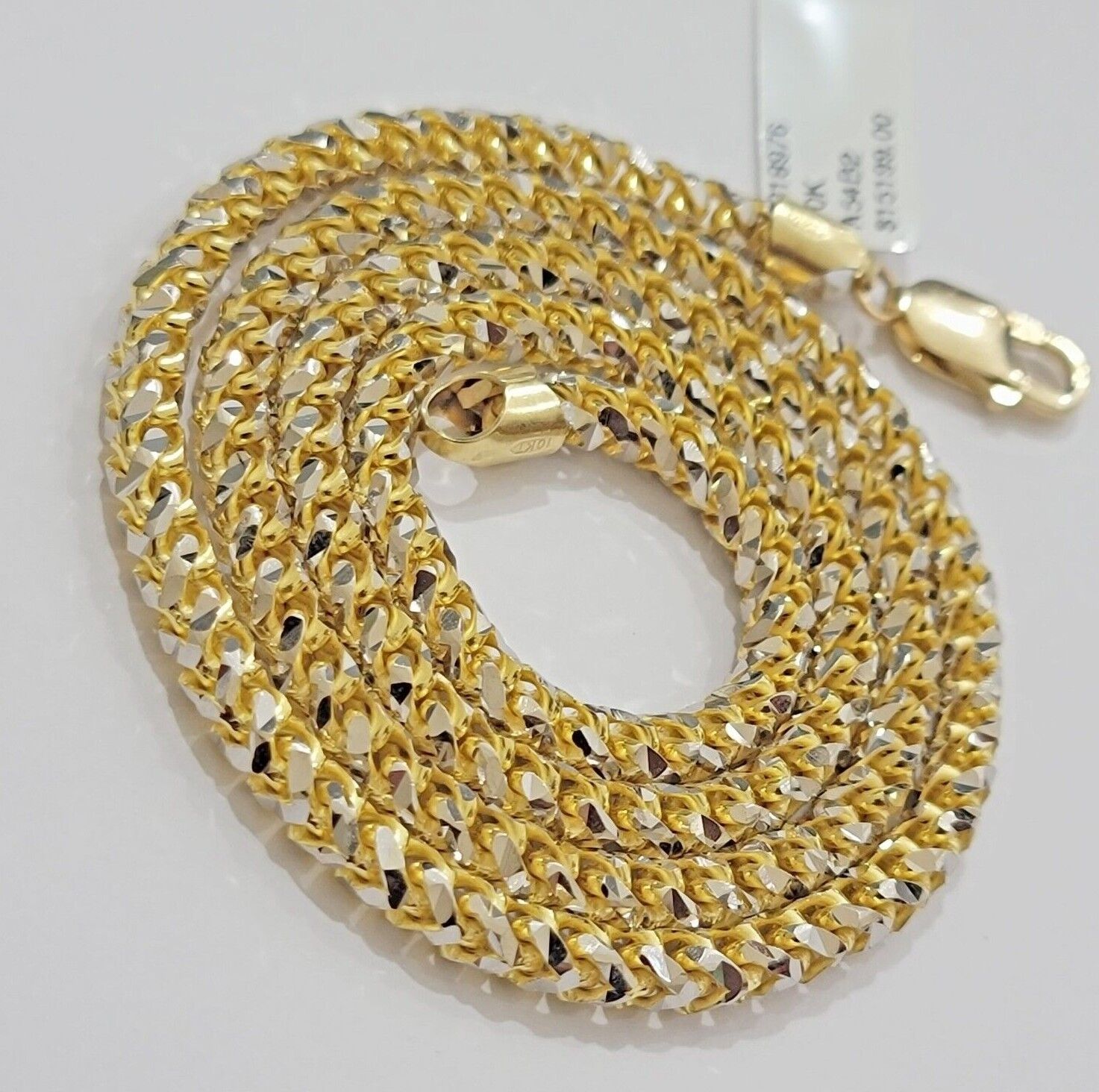 Solid 10k Gold Palm Chain Tennis Necklace Diamond Cuts 4.5mm 22" Unique Design