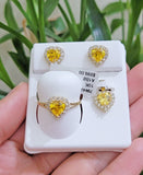 Real 10k Yellow Gold Ladies earring ring & pendant Yellow heart Citrine set 10KT