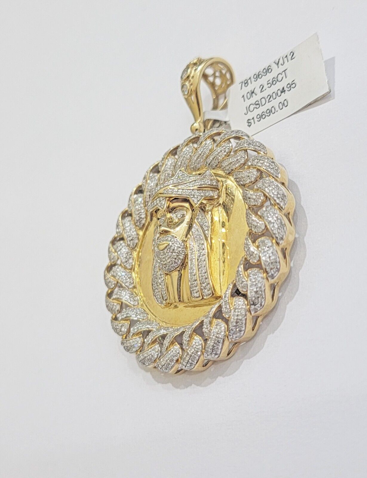 Real Gold Diamond jeus head Charm Pendant 10k yellow Gold 2.50CT Mens 2.3 Inch