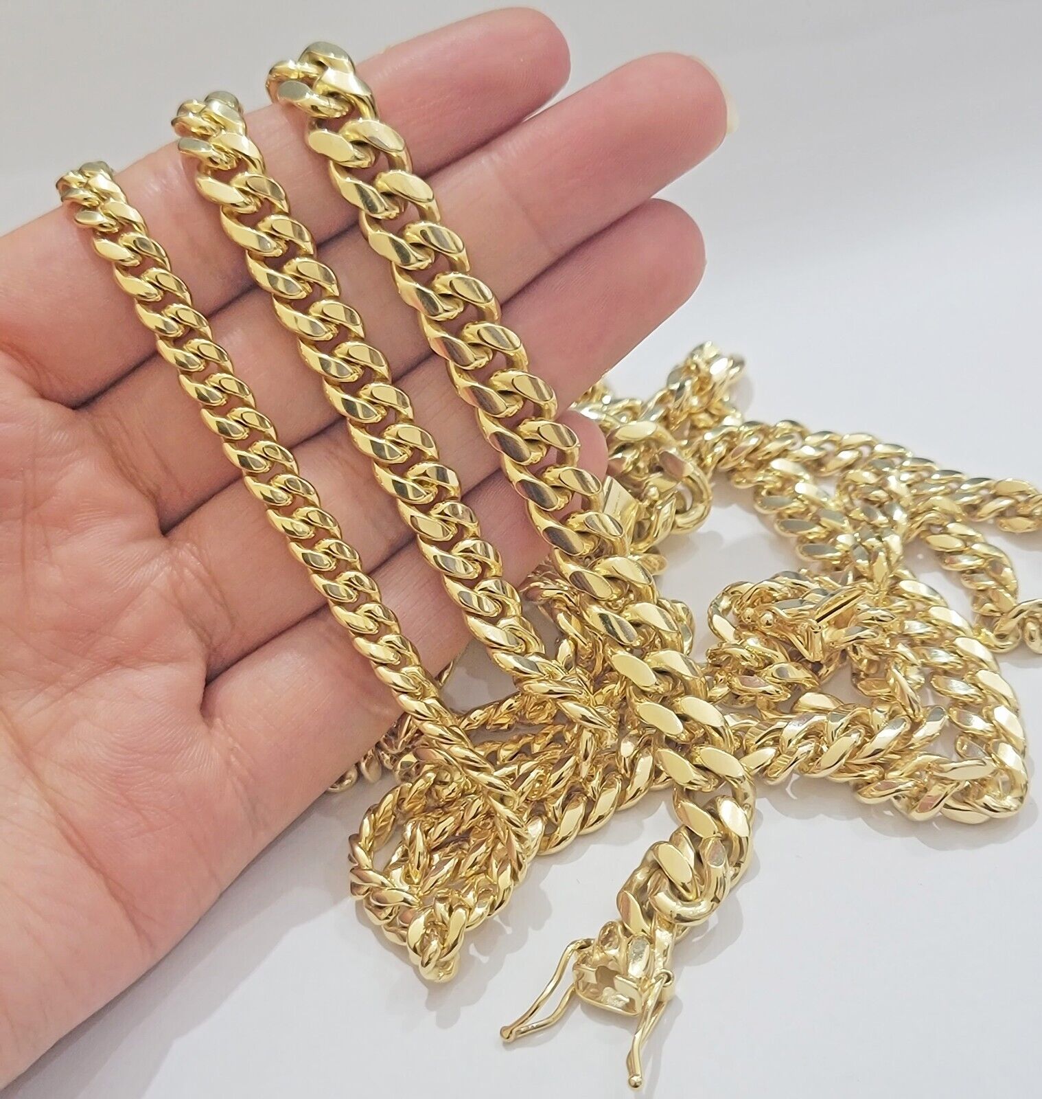 Real 14k Yellow Gold Chain Solid Miami Cuban Link Chain Necklace 18"-30" 5mm-9mm