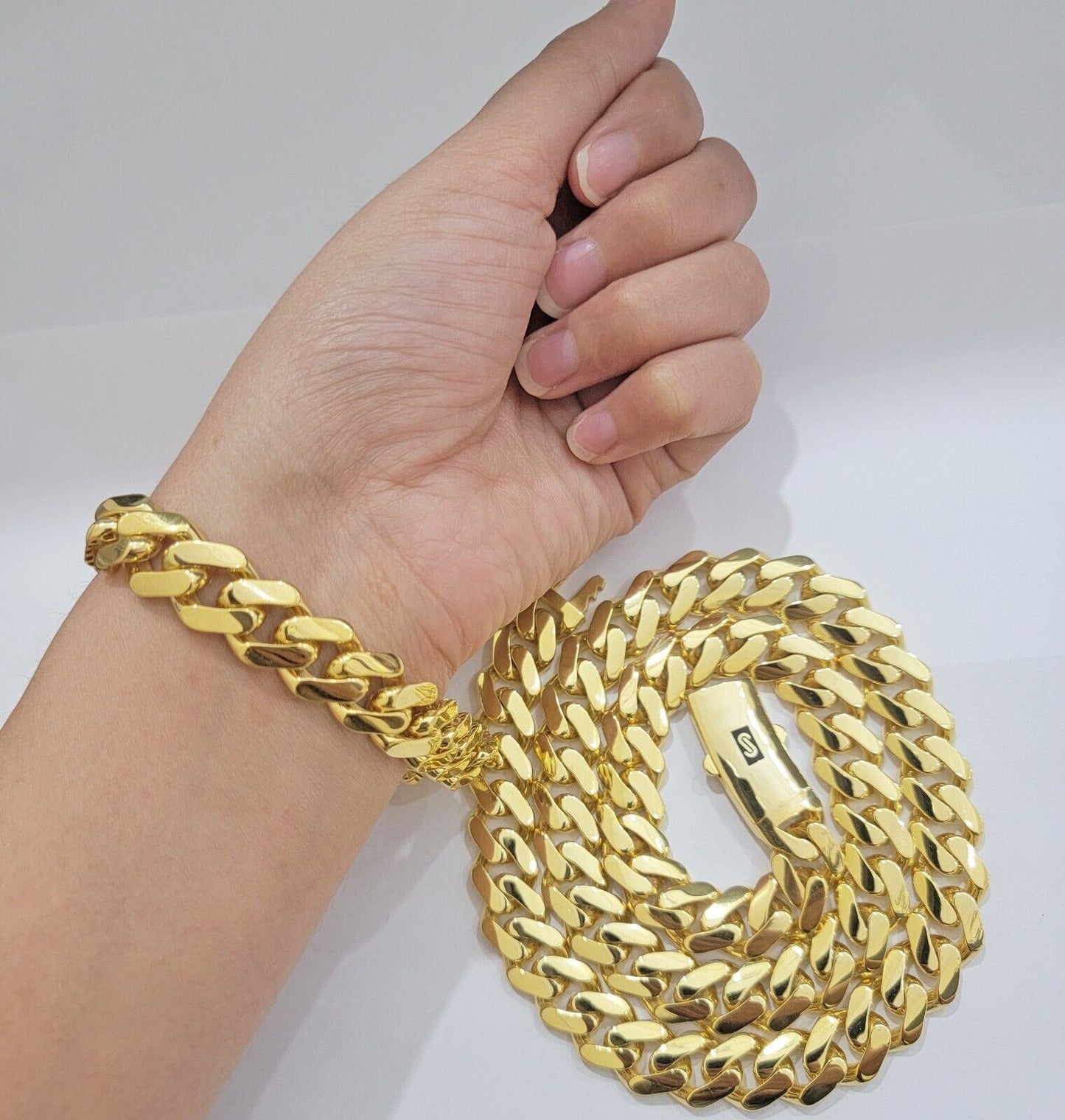 Real 10k Gold 15mm Mens Chain Royal Link Miami Cuban Monaco 24" Plain Necklace