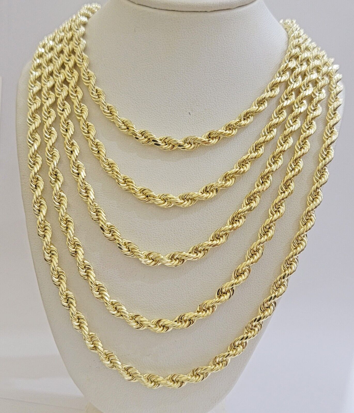 Real 14k Gold Rope chain 22 Inch 5mm Diamond Cuts 14kt Yellow Gold Men Women