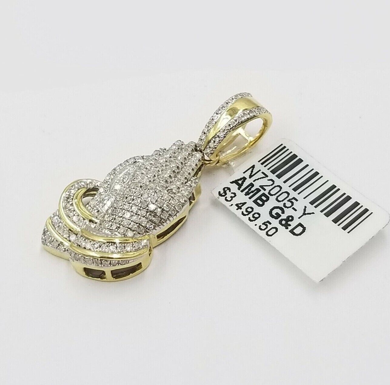 Real Diamonds Praying hand Charm Pendant 0.45CT Diamond ,10KT Real Yellow Gold