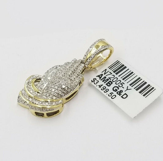 Real Diamonds Praying hand Charm Pendant 0.45CT Diamond ,10KT Real Yellow Gold