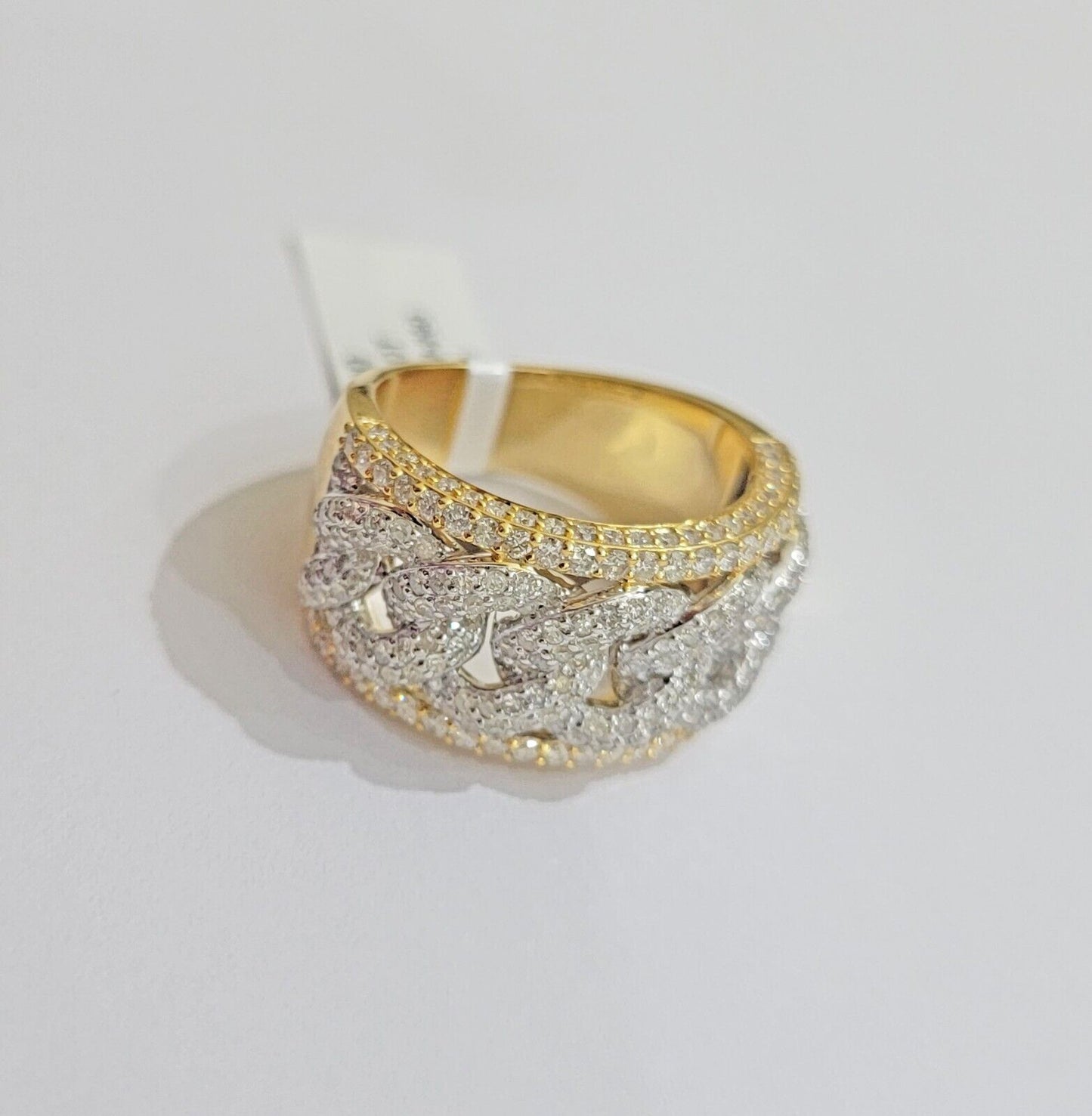 Real 10k Yellow Diamond Miami cuban Link Ring Mens Band 2.5 Ct Round Cut GENUINE