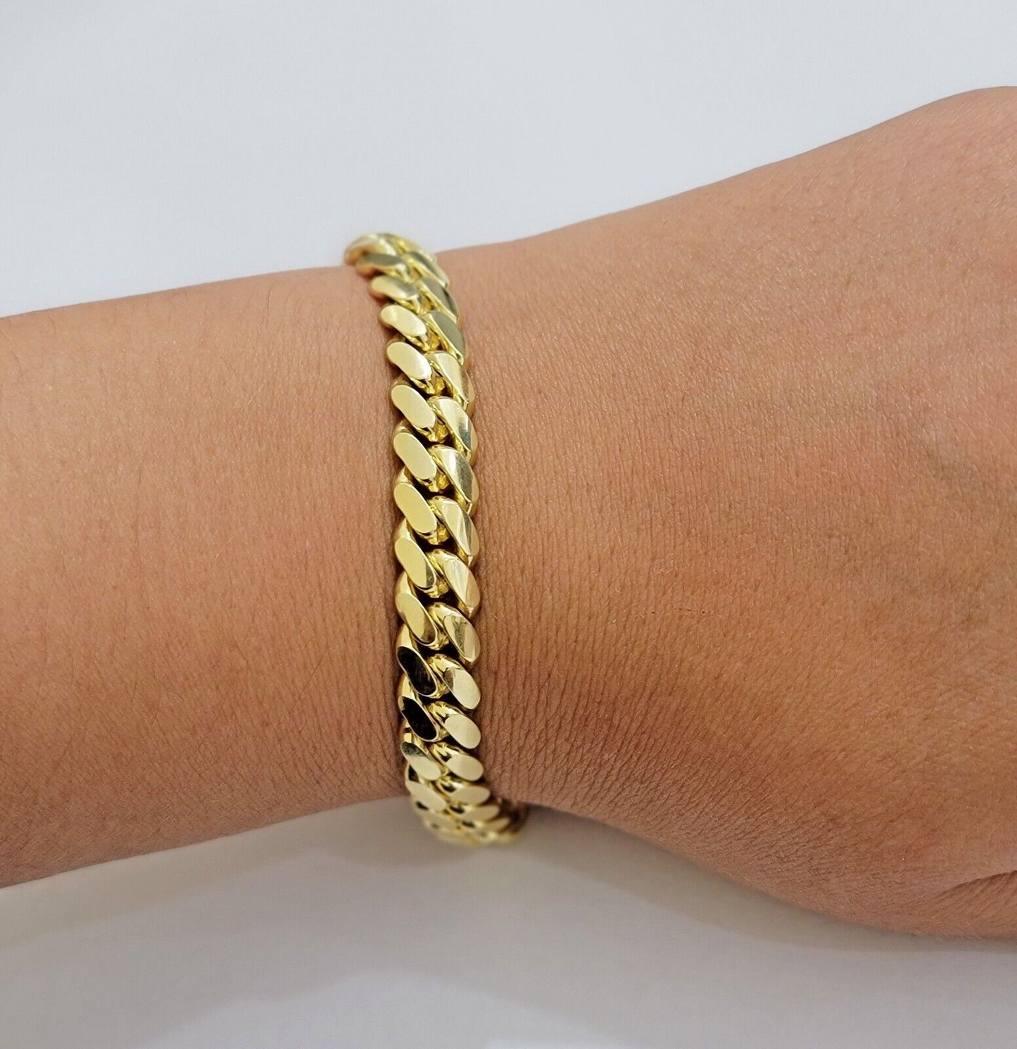 Solid 10k Gold Bracelet 8mm Miami Cuban Link 8" long Box Clasp 10kt Yellow, REAL